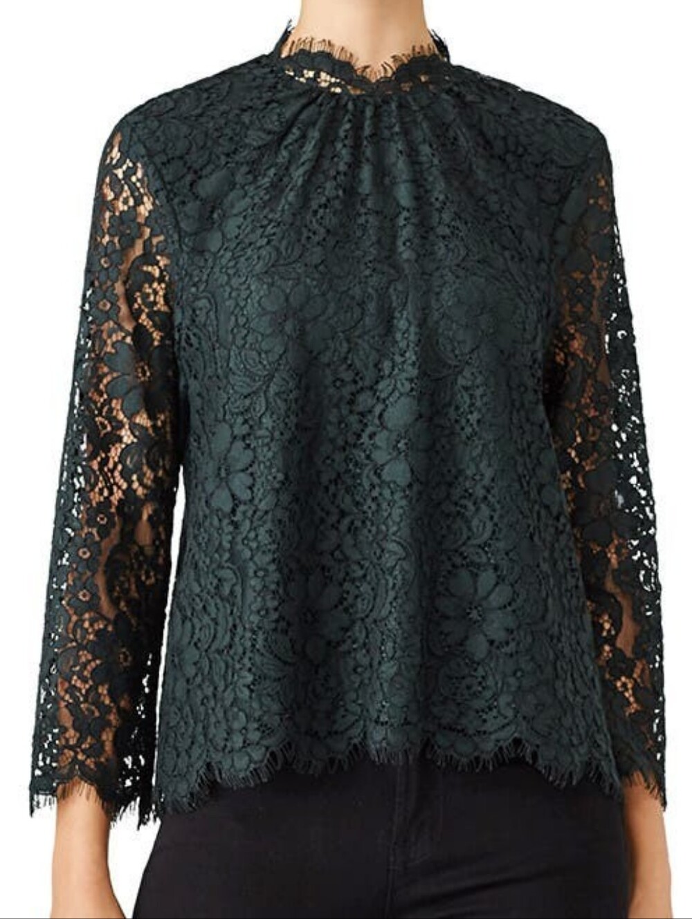 Joie Frayda Lace Green Top Blouse 3/4 Sleeves XS Extra Small Feminine Romantic